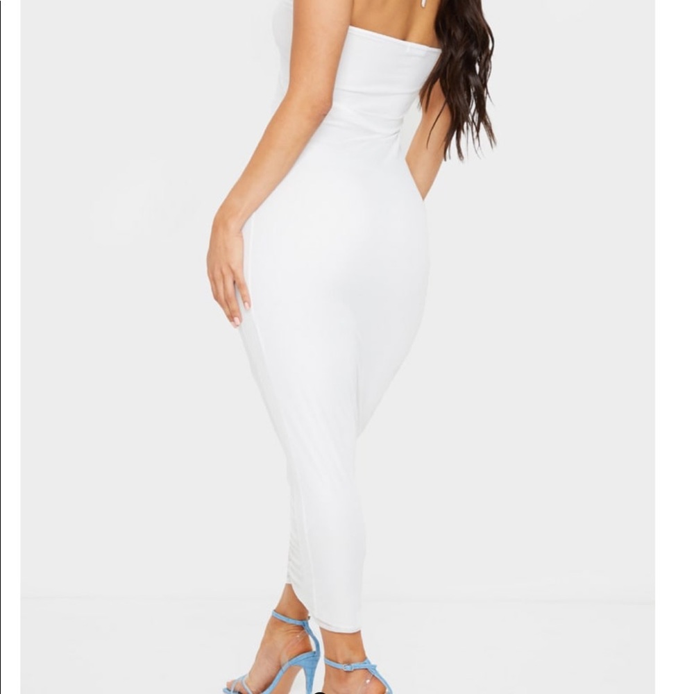White mesh ruched halterneck midaxi dress - Picture 2 of 3